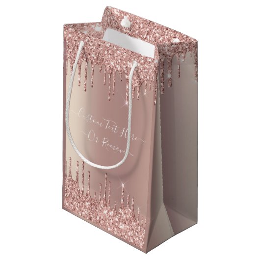 Roos Gold Glitter Gift Bag met aangepaste tekstnaa Klein Cadeauzakje (Voorkant Gekanteld)