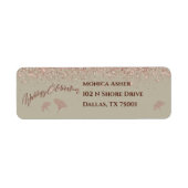 Roos Gold Glitter Gingko Leaves on Grey Mist Etiket (Voorkant)