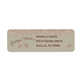 Roos Gold Glitter Gingko Leaves on Grey Mist Etiket