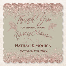 Roos Gold Glitter Gingko Leaves on Grey Mist Kartonnen Onderzetters