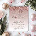 Roos Gold Glitter Girl Baby shower Invitation Briefkaart<br><div class="desc">Deze trendy baby shower-uitnodiging is voorzien van een grens van het grof druppelend roos goud faux glitter op een gouden achtergrond van een ruim roos. De woorden "Baby shower"en de naam van moeder-om-te worden verschijnen in donker handschrijvend manuscript van het roos, met de resterende tekst in donker roos sans serif...</div>
