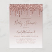 Roos Gold Glitter Girl Baby shower Invitation Briefkaart (Voorkant)
