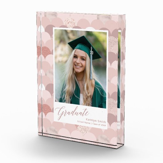 Roos Gold Glitter Girl Trendy Afstuderen Fotoblokken (Rechts)