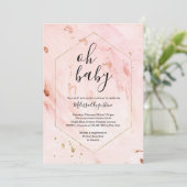 Roos Gold Glitter Girls Baby shower Invitation Kaart (Staand voorkant)
