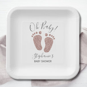 Roos Gold Glitter Girl's Baby shower Papieren Bordje