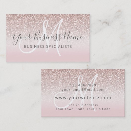 Roos Gold Glitter Girly Business Logo Monogram Visitekaartje (Voorkant / Achterkant)