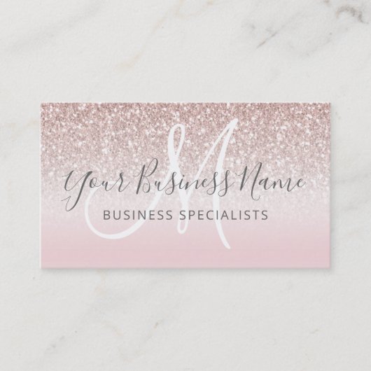 Roos Gold Glitter Girly Business Logo Monogram Visitekaartje (Voorkant)