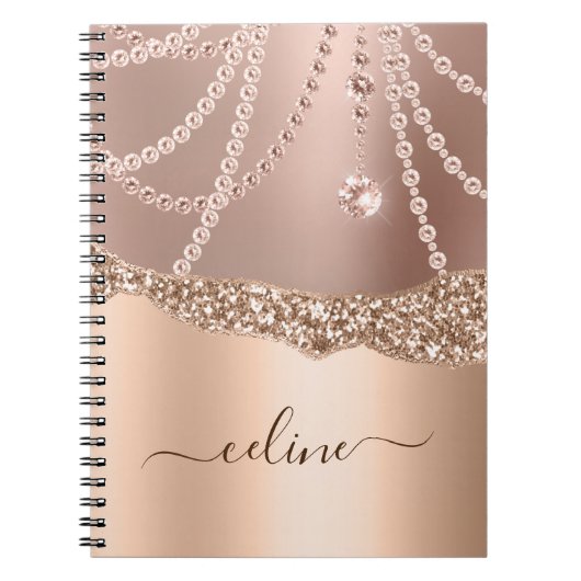 Roos Gold Glitter Girly Chich Elegant Sparkle Notitieboek (Voorkant)