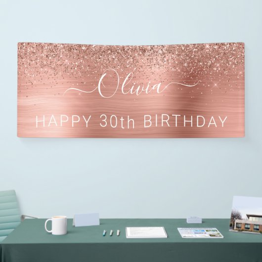 Roos Gold Glitter Girly, geborsteld metaal Spandoek (Beurs)