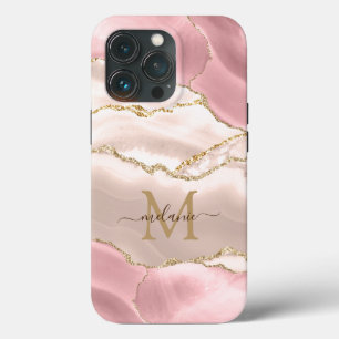 Roos Gold Glitter Girly Gold Monogram  Roze Case-Mate iPhone Case