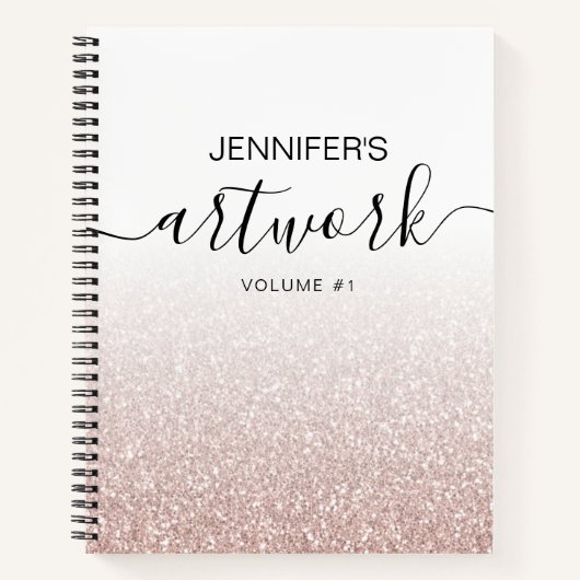 Roos Gold Glitter Girly Ombre Sketchbook Name Notitieboek (Voorkant)