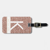 Roos Gold Glitter Girly Pink Modern Monogram Bagagelabel (Voorkant horizontaal)