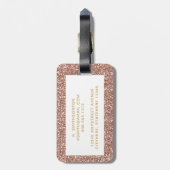 Roos Gold Glitter Girly Pink Modern Monogram Bagagelabel (Achterkant verticaal)