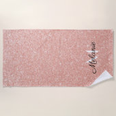 Roos Gold Glitter Girly Sparkle Pink Name Beach T Strandlaken (Voorkant)