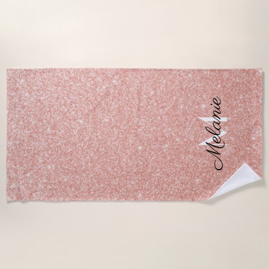 Roos Gold Glitter Girly Sparkle Pink Name Beach T Strandlaken (Voorkant)