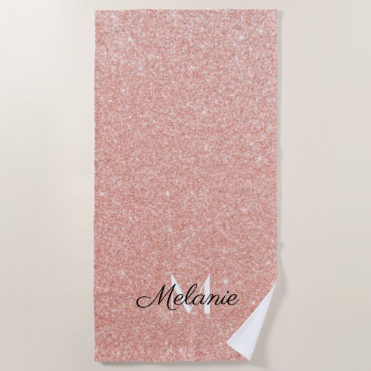 Roos Gold Glitter Girly Sparkle Pink Name Beach T Strandlaken (Voorkant)
