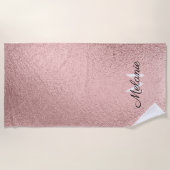 Roos Gold Glitter Girly Sparkle Pink Name Strandlaken (Voorkant)