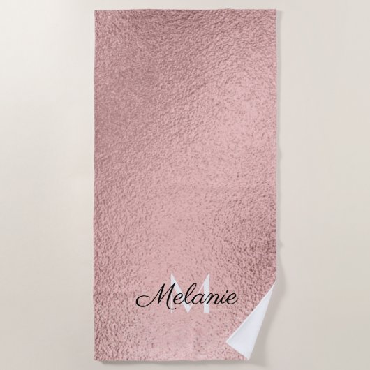 Roos Gold Glitter Girly Sparkle Pink Name Strandlaken (Voorkant)