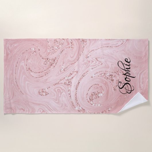 Roos Gold Glitter Girly Sparkle Pink Name Strandlaken (Voorkant)
