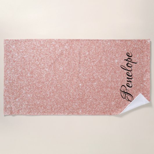 Roos Gold Glitter Girly Sparkle Pink Name Strandlaken (Voorkant)