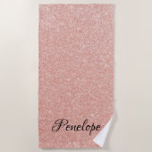 Roos Gold Glitter Girly Sparkle Pink Name Strandlaken (Voorkant)