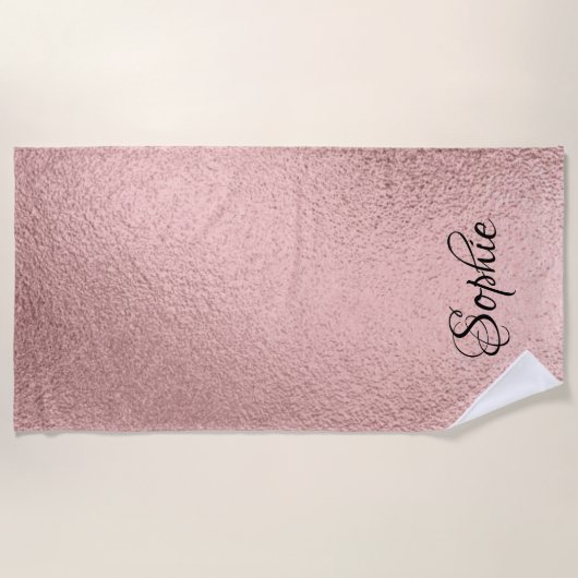 Roos Gold Glitter Girly Sparkle roze Name Beach to Strandlaken (Voorkant)