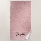 Roos Gold Glitter Girly Sparkle roze Name Beach to Strandlaken (Voorkant)