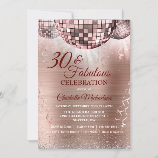 Roos Gold Glitter Glam 30th Birthday Disco Ball Kaart (Voorkant)