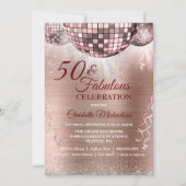 Roos Gold Glitter Glam 50 en Fabulous Disco Ball Kaart (Voorkant)