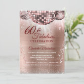 Roos Gold Glitter Glam 60th Birthday Disco Ball Kaart (Staand voorkant)