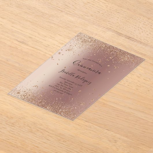Roos Gold Glitter Glam Bling Quinceanera Birthday Acryl Uitnodigingen (Laagn)