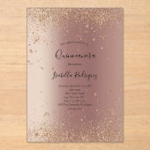Roos Gold Glitter Glam Bling Quinceanera Birthday Acryl Uitnodigingen (Voorkant)