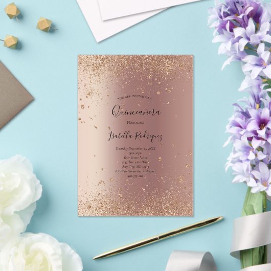 Roos Gold Glitter Glam Bling Quinceanera Birthday Acryl Uitnodigingen (Insitu (Huwelijk))