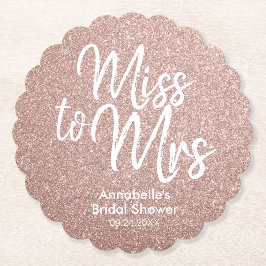 Roos Gold Glitter Glam Miss to Mrs Vrijgezellenfee Kartonnen Onderzetters (Voorkant)