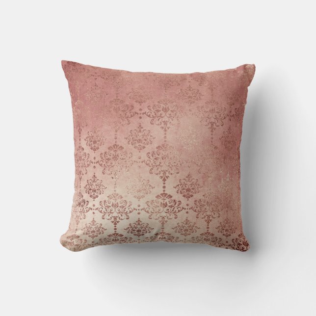 Roos Gold Glitter Glam Sparkle Damask Pillow Kussen (Voorkant)
