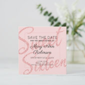 Roos Gold Glitter Glam Sweet 16 Opslagdatum Kaart (Staand voorkant)