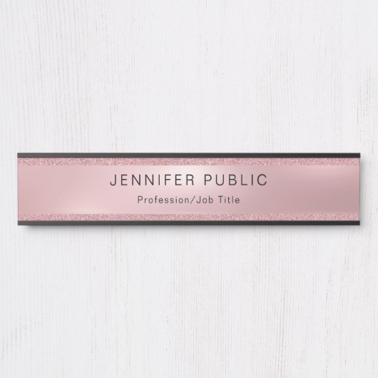 Roos Gold Glitter Glamor Modern Elegant Sjabloon Deurbordje (Voorkant)