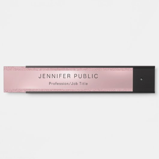 Roos Gold Glitter Glamor Modern Elegant Sjabloon Deurbordje (Voorkant)