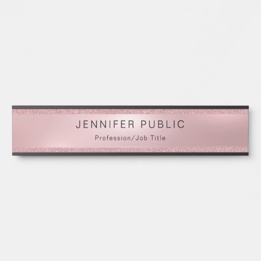 Roos Gold Glitter Glamor Modern Elegant Sjabloon Deurbordje (Voorkant)