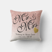 Roos Gold Glitter Gold Heart Mr. en Mrs Wedding Kussen (Achterkant)