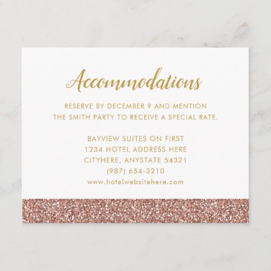 Roos Gold Glitter & Gold Invitation-kaart Informatiekaartje (Voorkant)