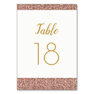 Roos Gold Glitter & Gold Table Number Flat Card Kaart