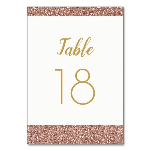 Roos Gold Glitter & Gold Table Number Flat Card Kaart (Voorkant)
