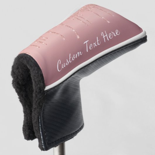 Roos Gold Glitter Golf Head Hoesje met aangepaste  Golfheadcover (3/4 voorkant)