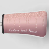 Roos Gold Glitter Golf Head Hoesje met aangepaste  Golfheadcover (Voorkant)