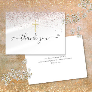 Roos Gold Glitter Goud Crucifix Script Bedankkaart
