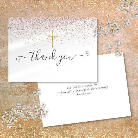 Roos Gold Glitter Goud Crucifix Script Bedankkaart