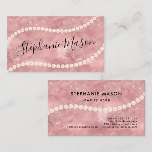 Roos Gold Glitter Gouden Parel Sieraden Shop Visitekaartje (Voorkant / Achterkant)