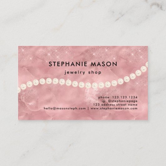 Roos Gold Glitter Gouden Parel Sieraden Shop Visitekaartje (Achterkant)