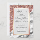 Roos Gold Glitter Gray White Marble Muslim Wedding Kaart (Voorkant)